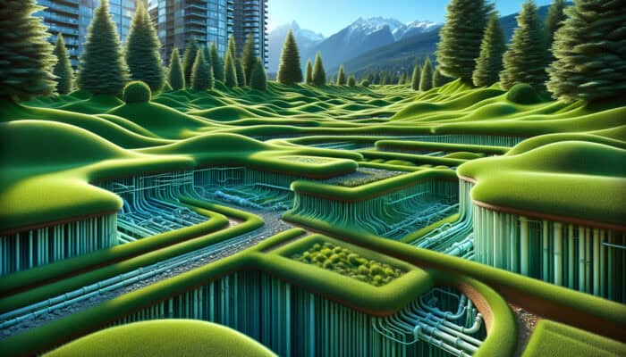 Lawn Drainage Services in Squamish: A lush green lawn with an underground drainage system preventing water pooling and erosion.