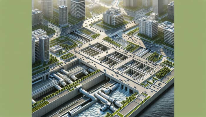 Concrete Drainage Services in Langley: Various concrete drainage systems managing water flow in an urban landscape.