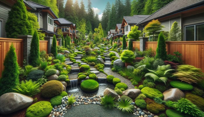 A lush Abbotsford yard with integrated drainage systems, enhancing aesthetics and functionality.