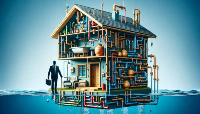 Poly B Replacement Services in Yaletown, Vancouver: Cross-section of home with corroded Poly B pipes causing leaks and water damage, cost estimate chart.