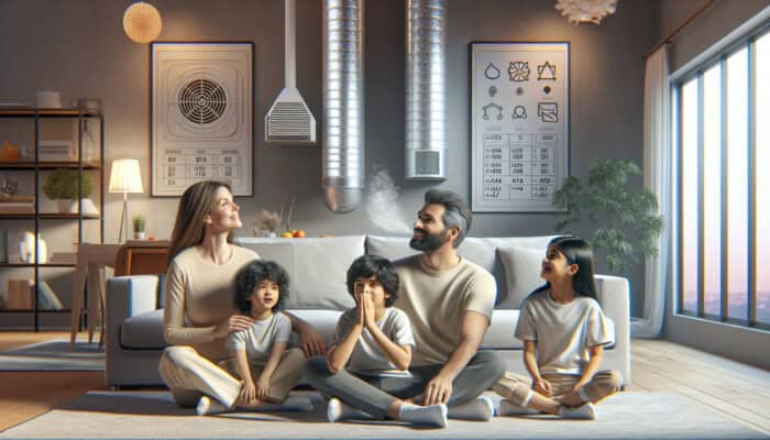 Duct Cleaning Services in South Vancouver: A family in a modern South Vancouver home enjoying fresh air from clean ducts, improving health and comfort.