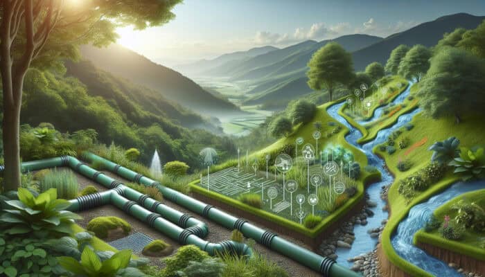 A professionally installed drainage system in a lush landscape, enhancing aesthetics and managing water flow efficiently.