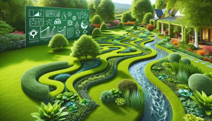 Elegant swales and strategic berms in a lush yard, guiding and redirecting water flow for eco-friendly drainage.