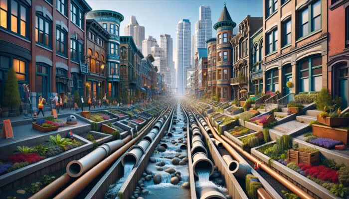 Outdoor Drainage Services in Gastown Vancouver: Gastown's historic streets with various outdoor drainage systems managing water effectively.